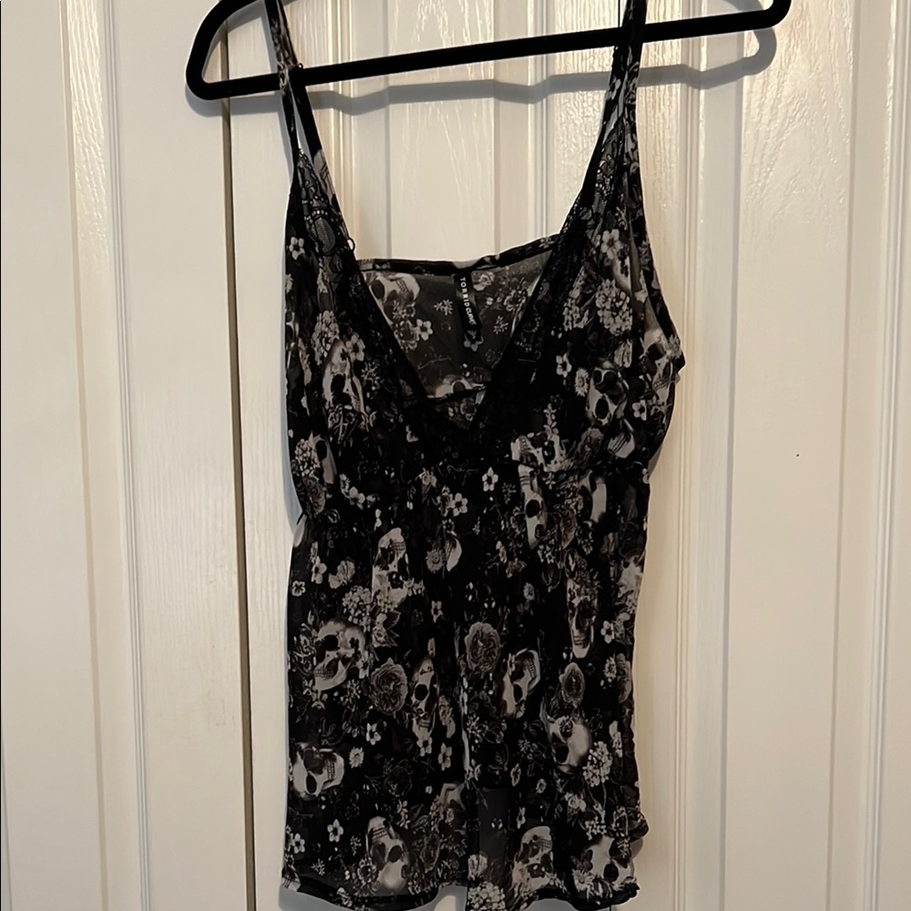 Floral and Skull Black Lace Camisole Top